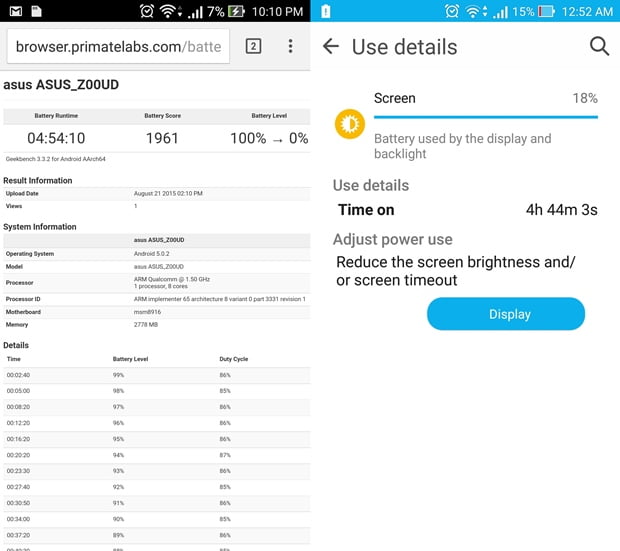 ASUS ZenFone Selfie battery benchmarks