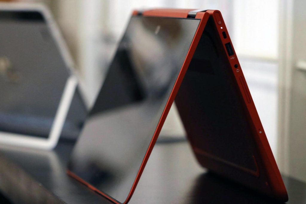 The HP Pavilion x360 in 'tent' mode