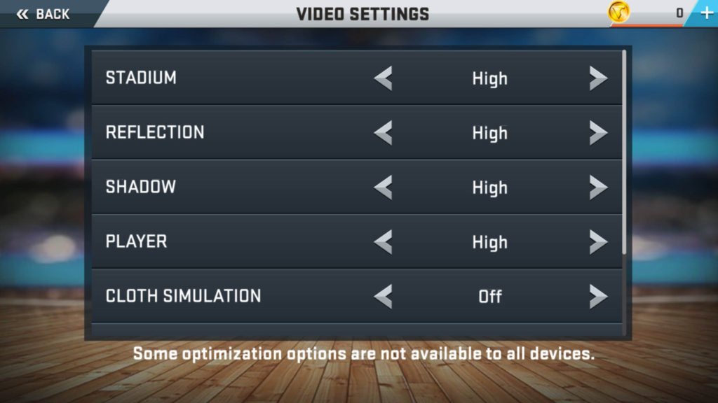 NBA 2K17's graphics settings on the Samsung Galaxy S7 edge