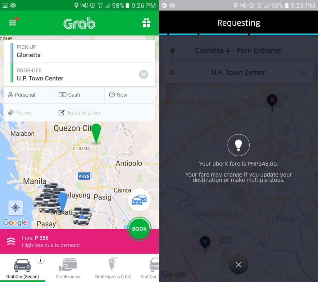 Uber vs Grab: Glorietta to UP Town Center