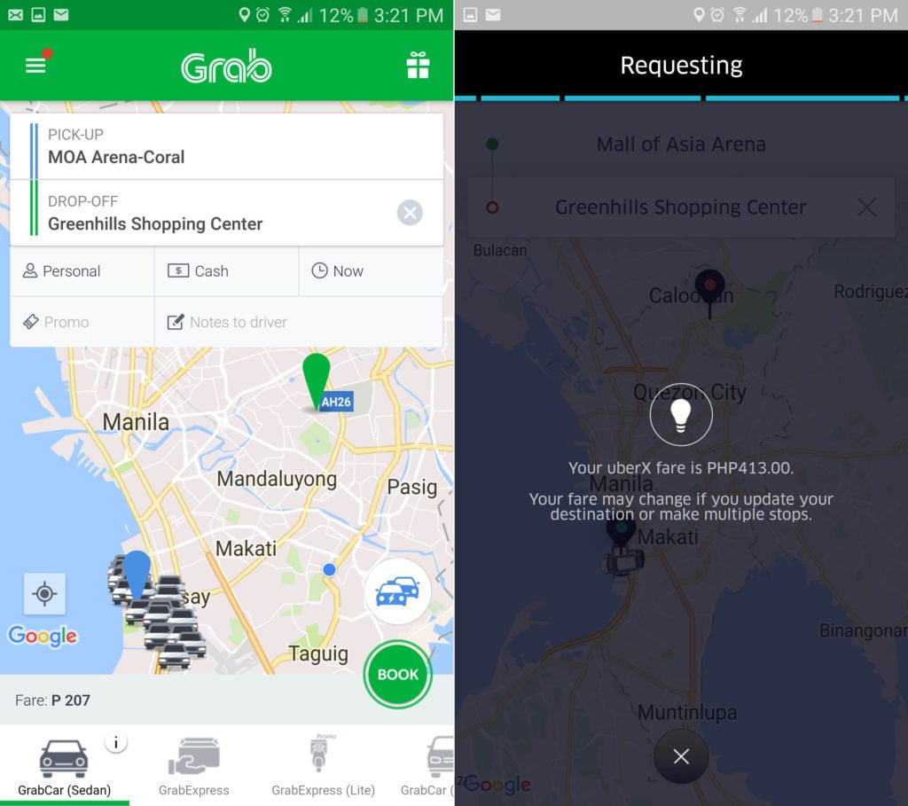 Uber vs Grab: MOA to Greenhills