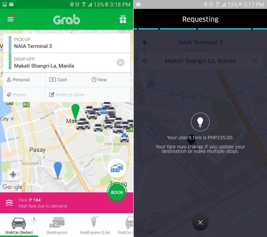 Uber vs Grab: NAIA 3 to Makati Shangri-La Hotel