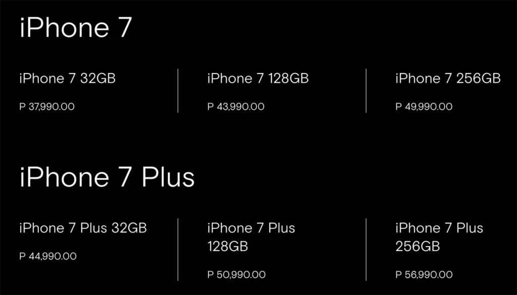 Apple iPhone 7 and 7 Plus pricing