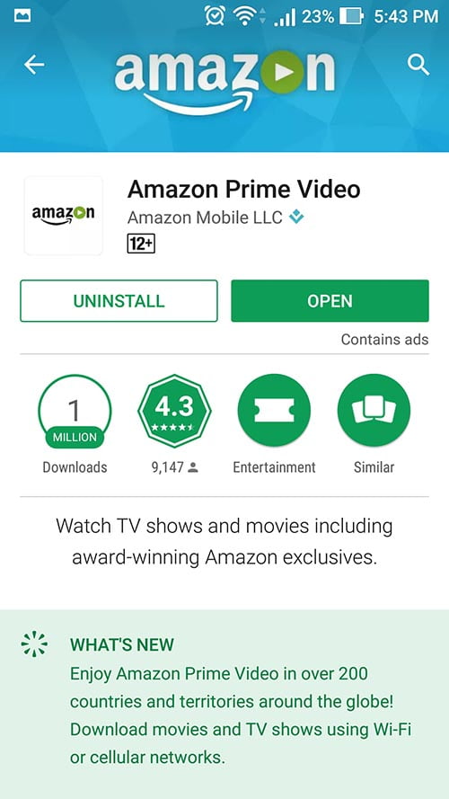 The description says Amazon Prime Video is now in over 200 countries and territories worldwide.