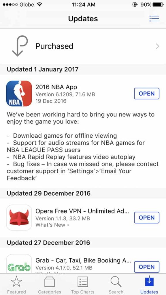 Downloading of games possible with NBA app 1