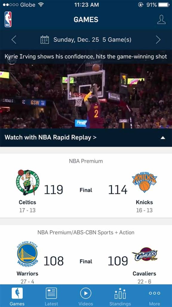 Downloading of games possible with NBA app 2