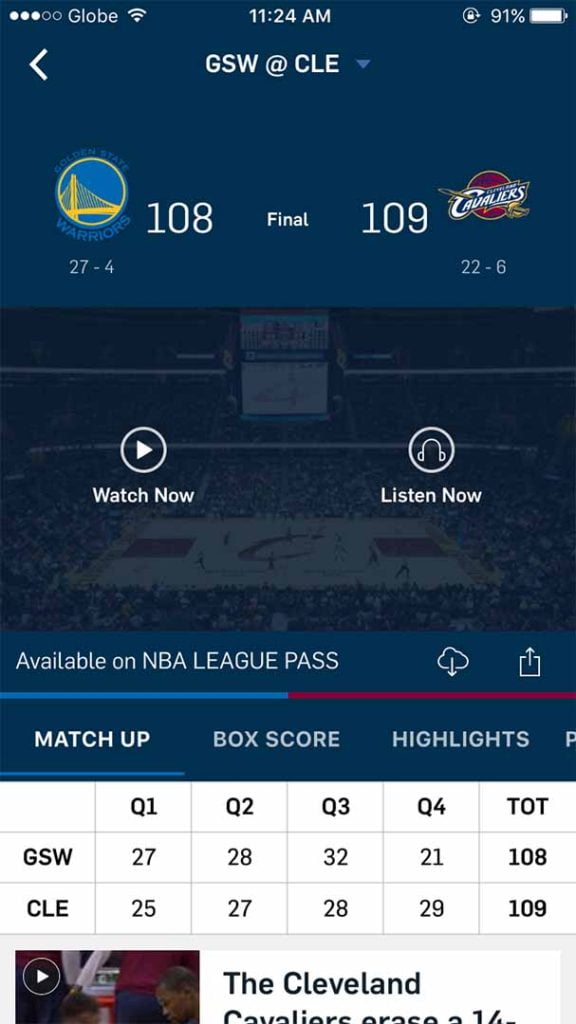 Downloading of games possible with NBA app 3