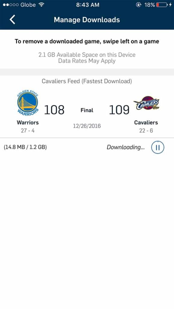 Downloading of games possible with NBA app 5