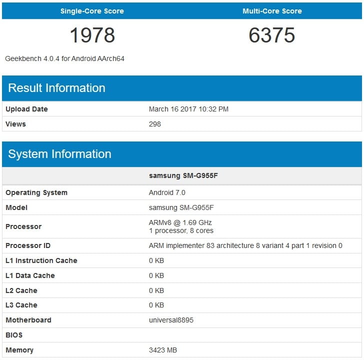 Samsung Galaxy S8 Exynos 8895 Geekbench benchmark result_Philippines