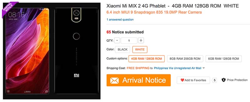 Xiaomi Mi MIX 2 specs on GearBest_Philippines
