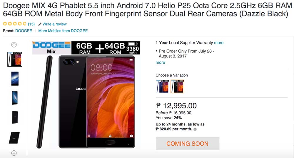 Doogee Mix price and specs on Lazada Philippines