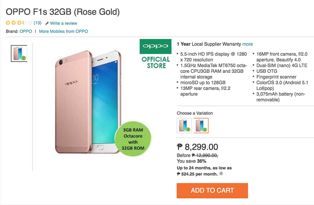 OPPO F1s sale price on Lazada_Revu Philippines