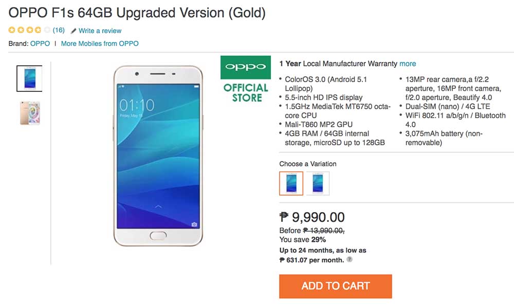 OPPO F1s sale price on Lazada_Revu Philippines