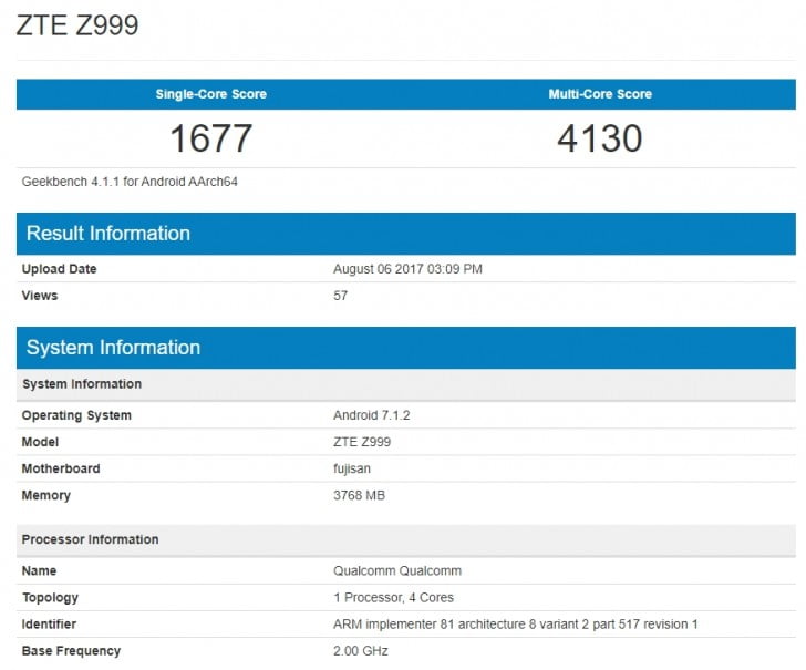 ZTE Axon M foldable phone specs on Geekbench_Philippines