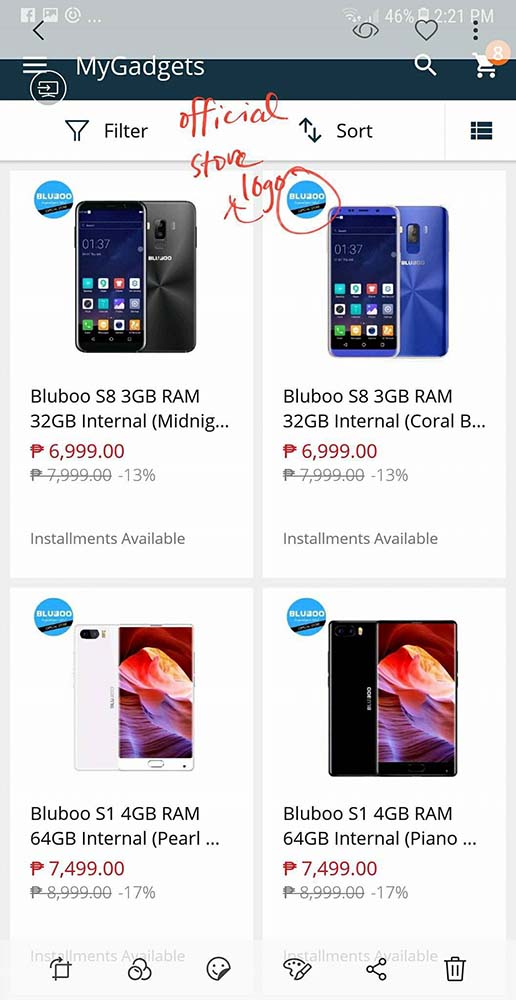 Bluboo S8 and S1 price and specs on Lazada via Revu Philippines