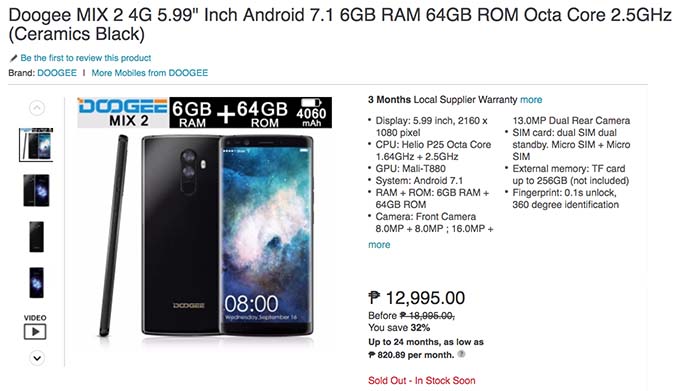 Doogee Mix 2 price specs on Lazada via Revu Philippines