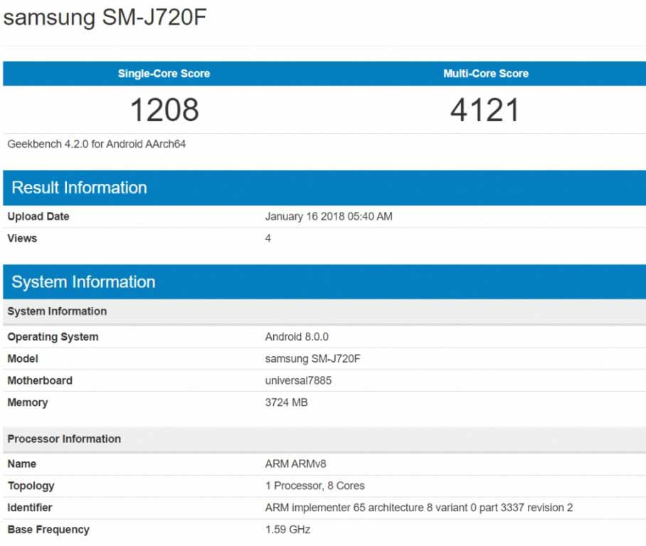 Samsung Galaxy J8 2018 Geekbench benchmark score on Revu Philippines