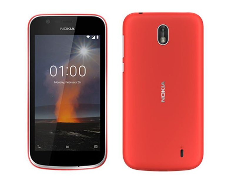 Nokia 1 front and back. Android Go smartphone.