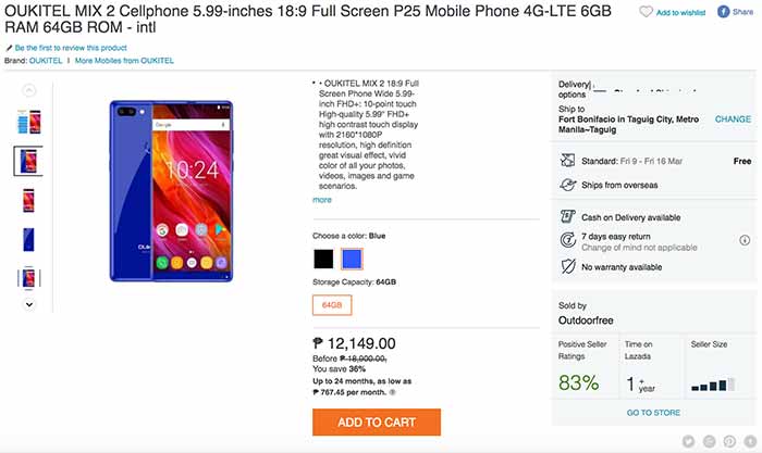 Oukitel Mix 2 price and specs on Lazada via Revu Philippines