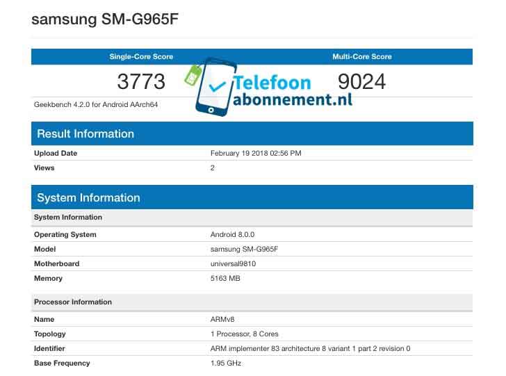 Samsung Galaxy S9 Plus Geekbench benchmark scores leak on Revu Philippines