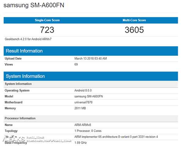 Samsung Galaxy A6 benchmark score and specs leak on Revu Philippines