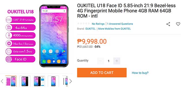 Oukitel U18 iPhone X clone price and specs on Lazada via Revu Philippines