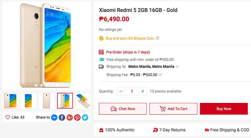 Cheaper Xiaomi Redmi 5 price on Shopee via Revu Philippines