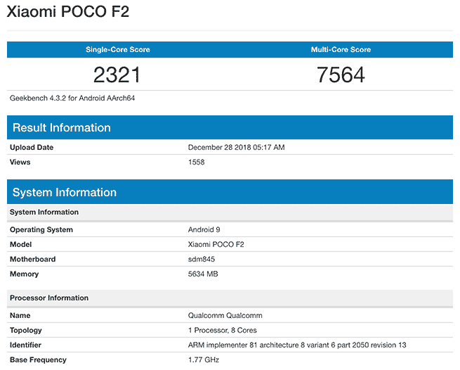 Xiaomi Pocophone F2 or Xiaomi Poco F2: Geekbench benchmark scores on Revu Philippines