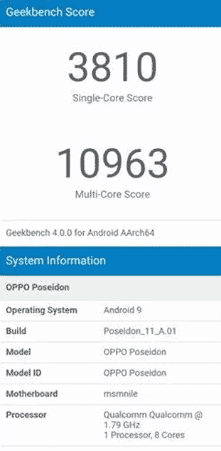 OPPO Poseidon Geekbench benchmark scores leak on Revu Philippines