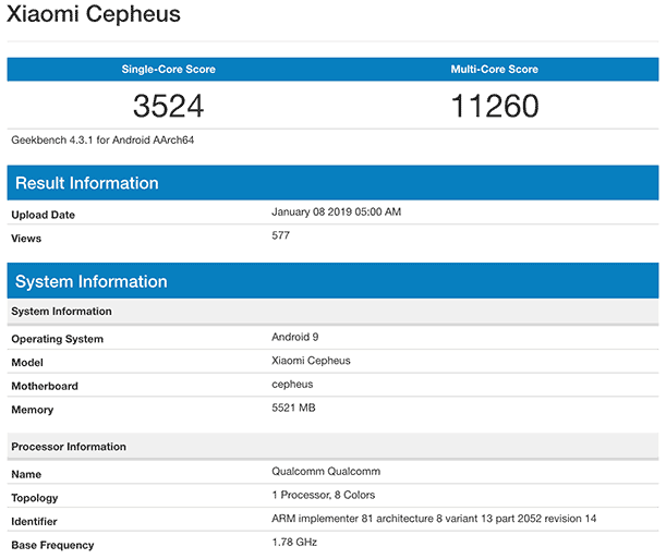 Xiaomi Mi 9, code-named Cepheus: Geekbench benchmark scores on Revu Philippines