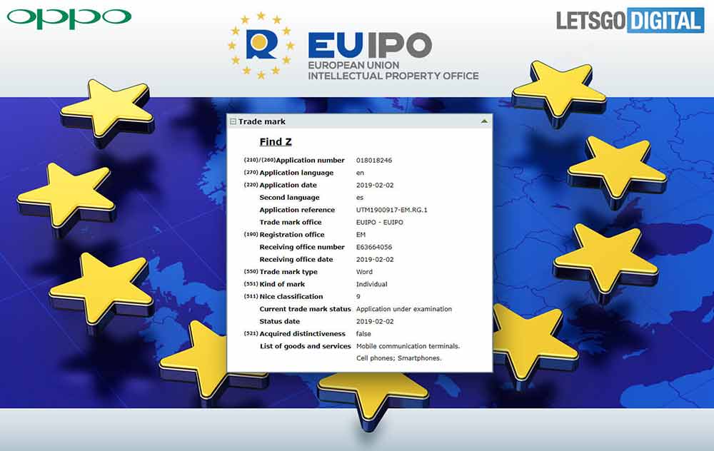 OPPO Find Z trademark application with the EU IPO via Revu Philippines