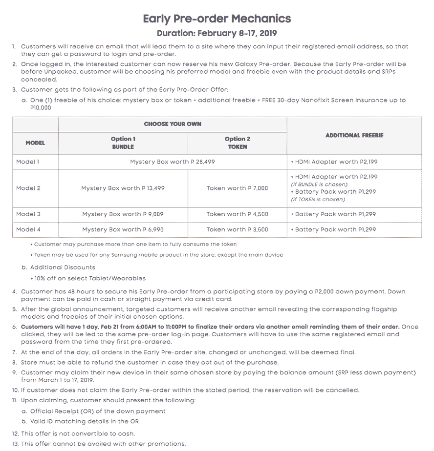 Samsung Galaxy S10, S10 Plus, S10e early preorder mechanics via Revu Philippines