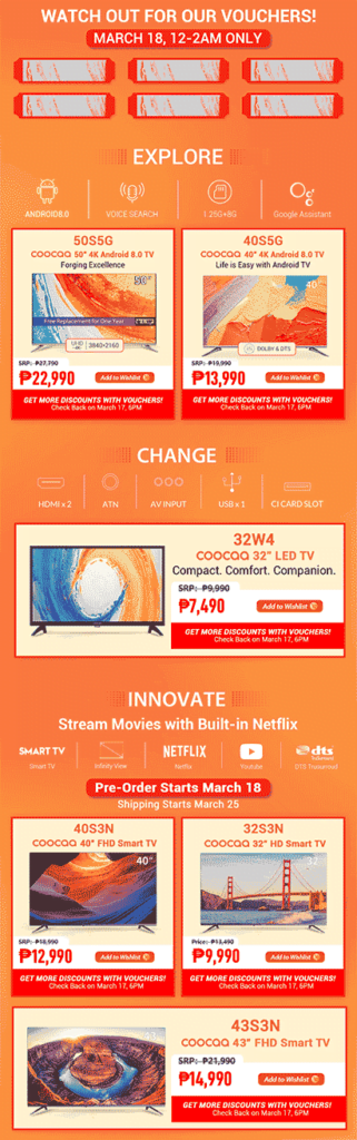 Coocaa smart TVs first sale on Lazada via Revu Philippines