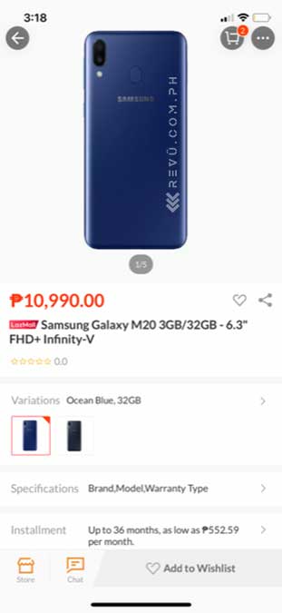 Samsung Galaxy M20 price leak on Lazada via Revu Philippines