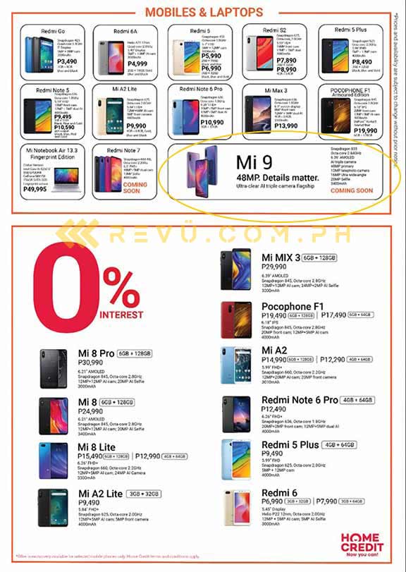 Xiaomi Mi 9 availability in the Philippines from Xiaomi Philippines' March product-lineup flyer, a Revu Philippines exclusive