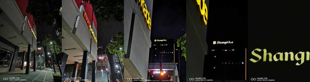 Huawei P30 ultra-wide, 1x, 3x, 5x, and 30x zoom sample night pictures by Revu Philippines