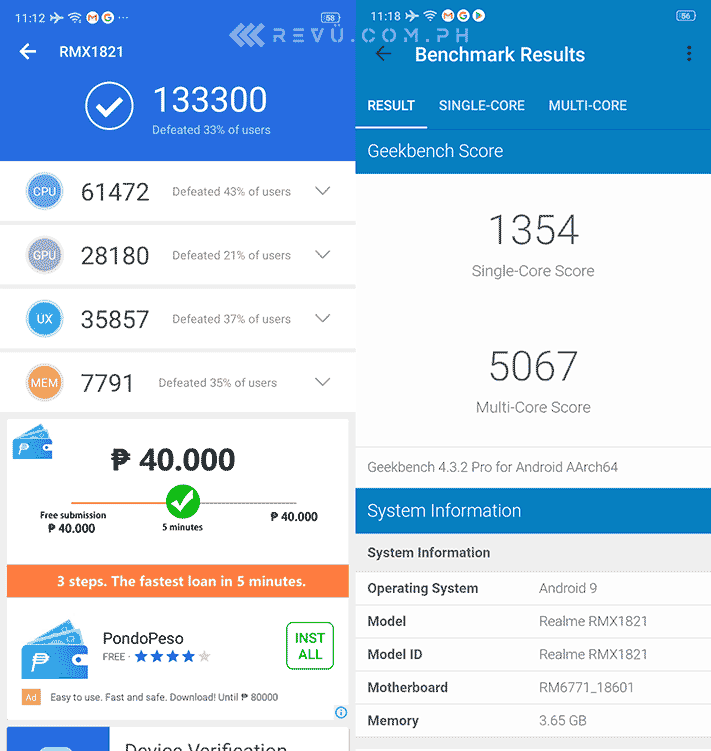 Realme 3 Antutu and Geekbench benchmark scores by Revu Philippines