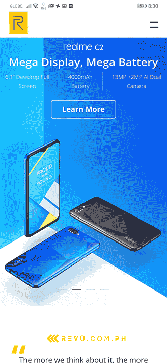 Realme C2 listing on Realme Philippines' website, as first seen by Revu Philippines
