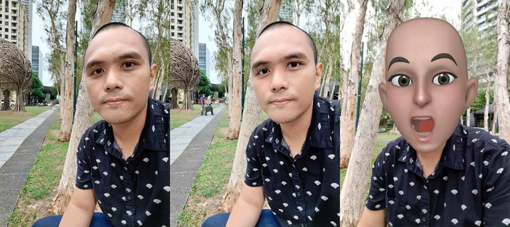 Samsung Galaxy A50 sample daytime selfie pictures: Auto mode vs portrait mode or Live Focus vs AR Emoji by Revu Philippines
