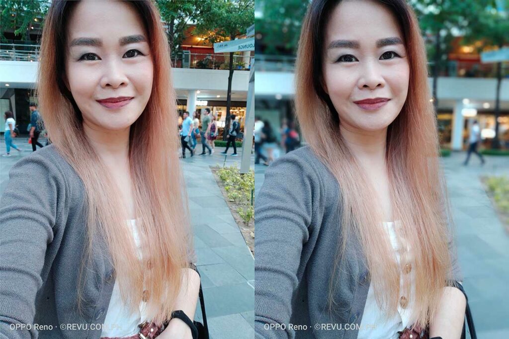 OPPO Reno sample daytime selfie picture: auto vs portrait mode by Revu Philippines