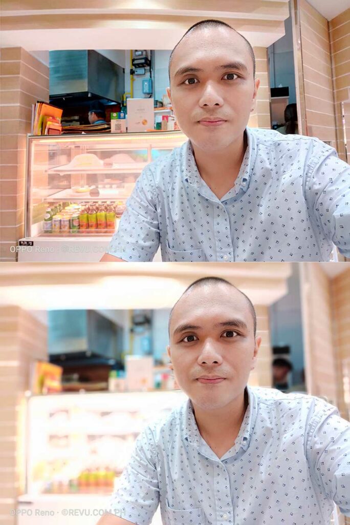 OPPO Reno sample nighttime selfie picture: auto vs portrait mode by Revu Philippines