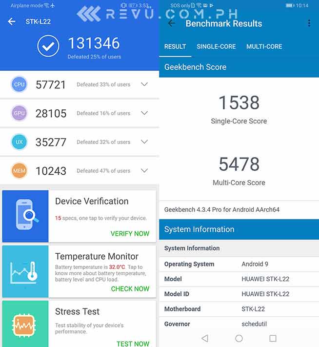 Huawei Y9 Prime 2019 Antutu and Geekbench benchmark scores by Revu Philippines