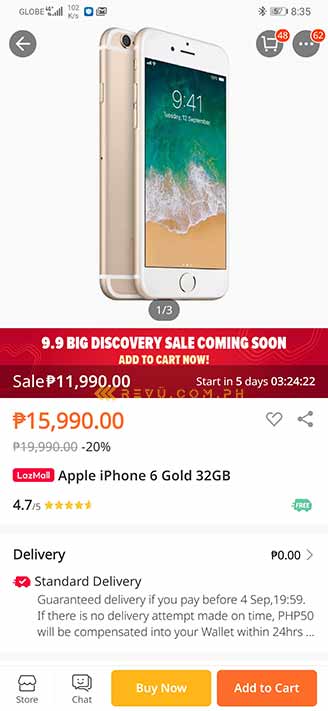 Apple iPhone 6 discounted price at Lazada 9.9 Big Discovery Sale via Revu Philippines