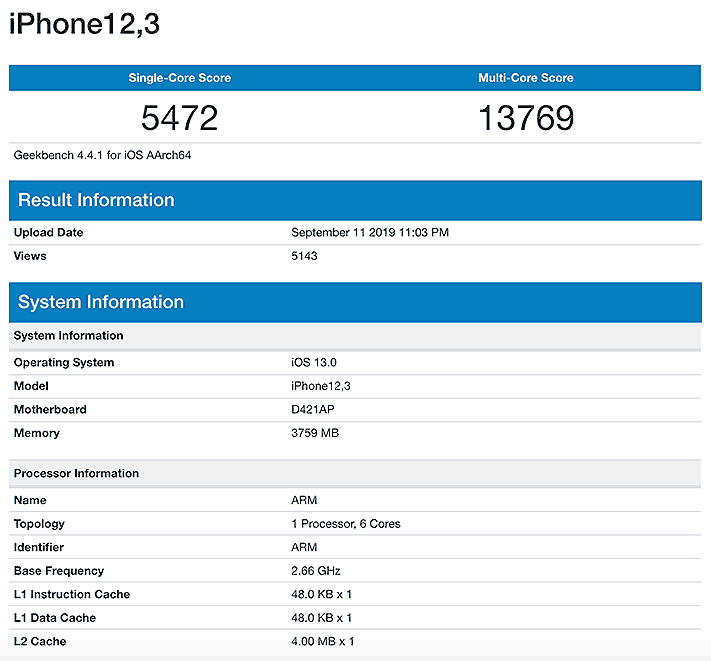 Apple iPhone 11 Geekbench benchmark scores via Revu Philippines