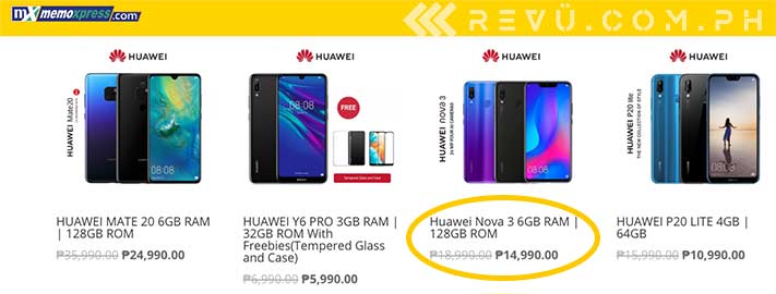 Huawei Nova 3 sale price and big price cut at MemoXpress (Oct 2019) via Revu Philippines