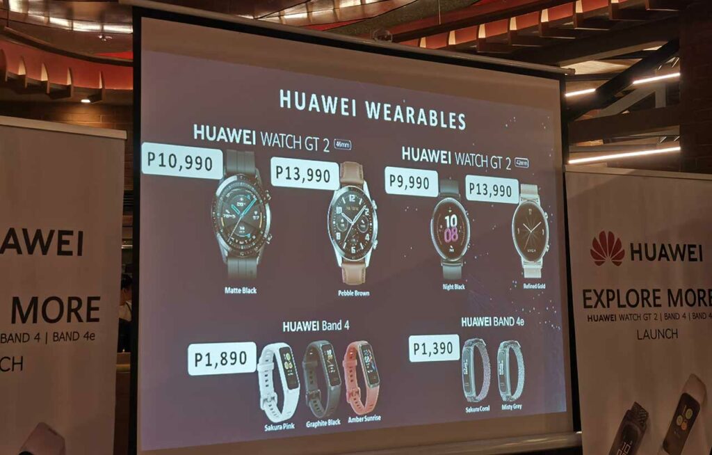 Huawei Watch GT 2, Band 4, and Band 4e prices and specs via Revu Philippines