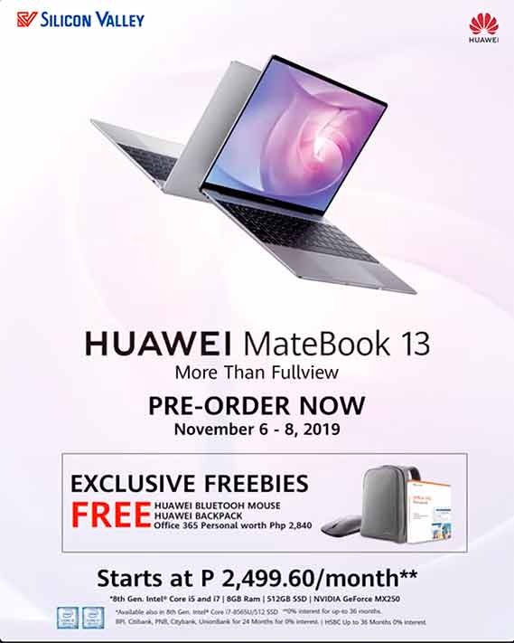 Huawei MateBook 13 with Nvidia MX250: Preorder details at Silicon Valley via Revu Philippines