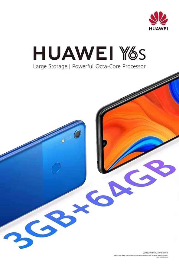 Huawei Y6s official marketing poster showing the design and key features of the phone via Revu Philippines