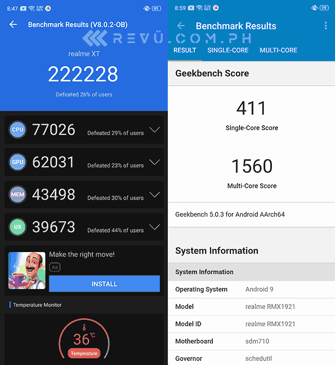 Realme XT Antutu and Geekbench benchmark scores by Revu Philippines