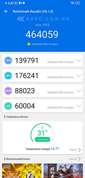 Vivo NEX 3 Antutu benchmark score in version 8 of the app via Revu Philippines